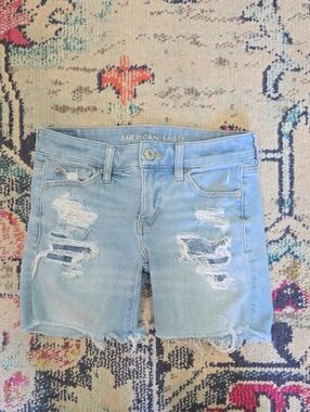 American Eagle Outfitters Light Blue Distressed Denim Cutoff Shorts